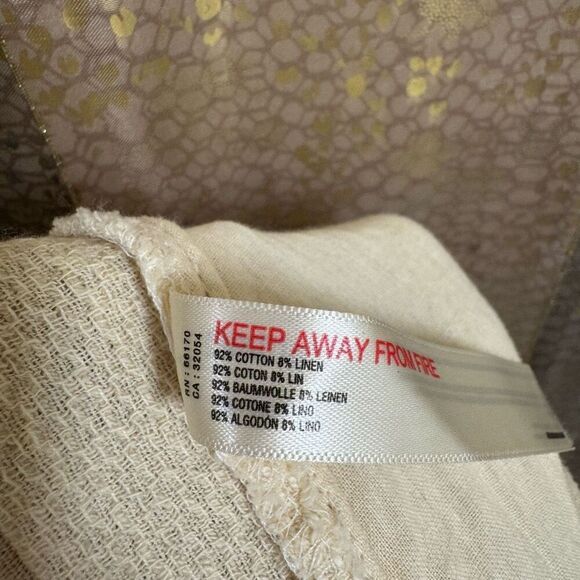 Free People Ivory Sand Cotton Linen Wide Leg Striped Textured Pants Small - Picture 4 of 7